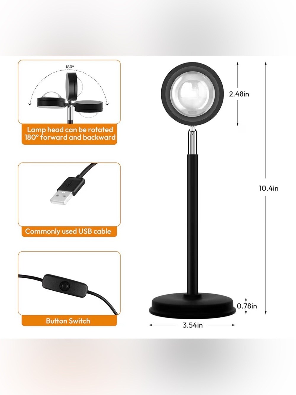 Sunset Lamp Projector - 180° Rotation LED USB Night Light - Picture 4 of 5